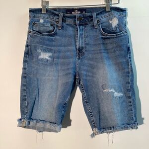 Hollister - distressed fray denim shorts. Size 30